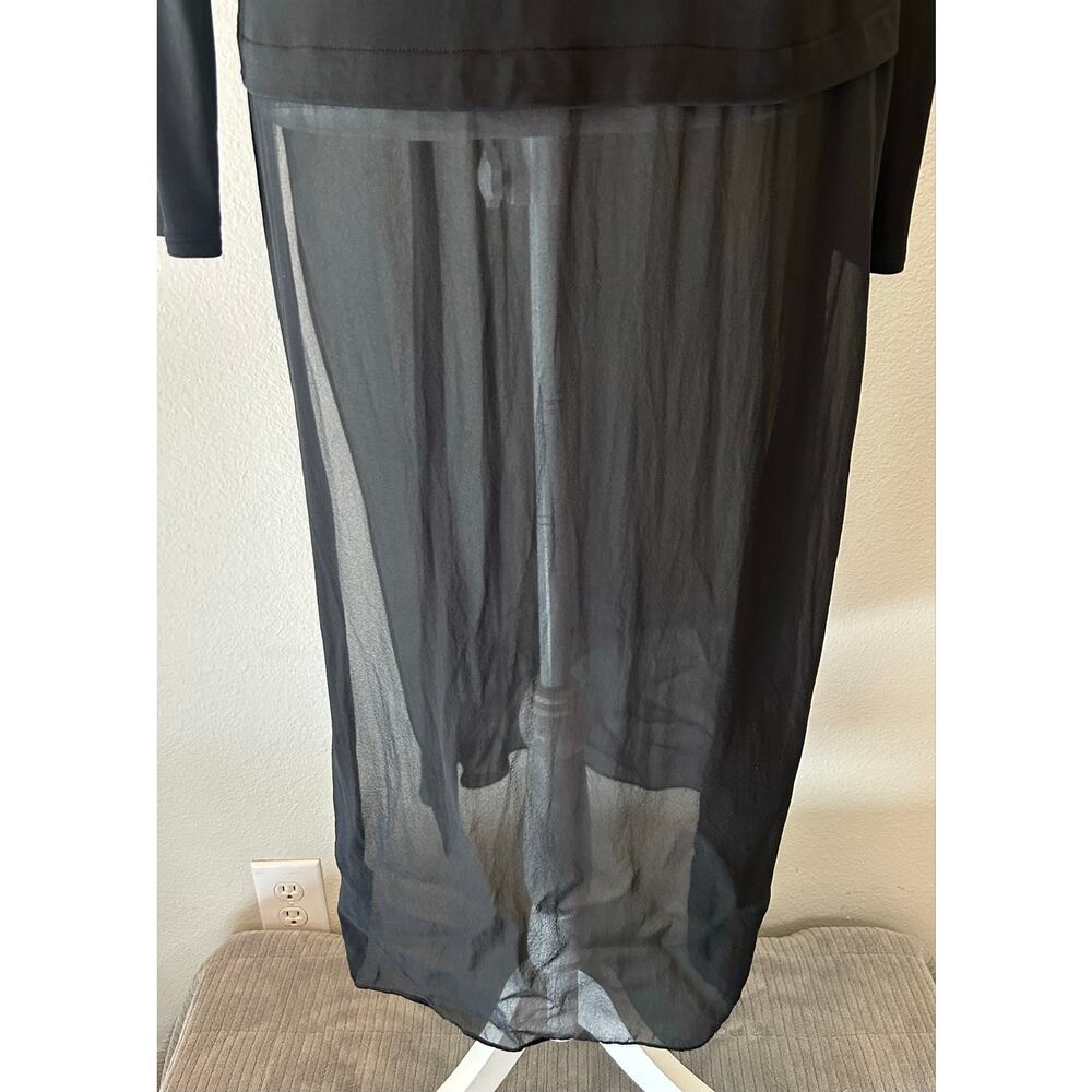 Eileen Fisher Black 100% Silk Double Layer Midi Dress Women's Medium - Picture 5 of 10